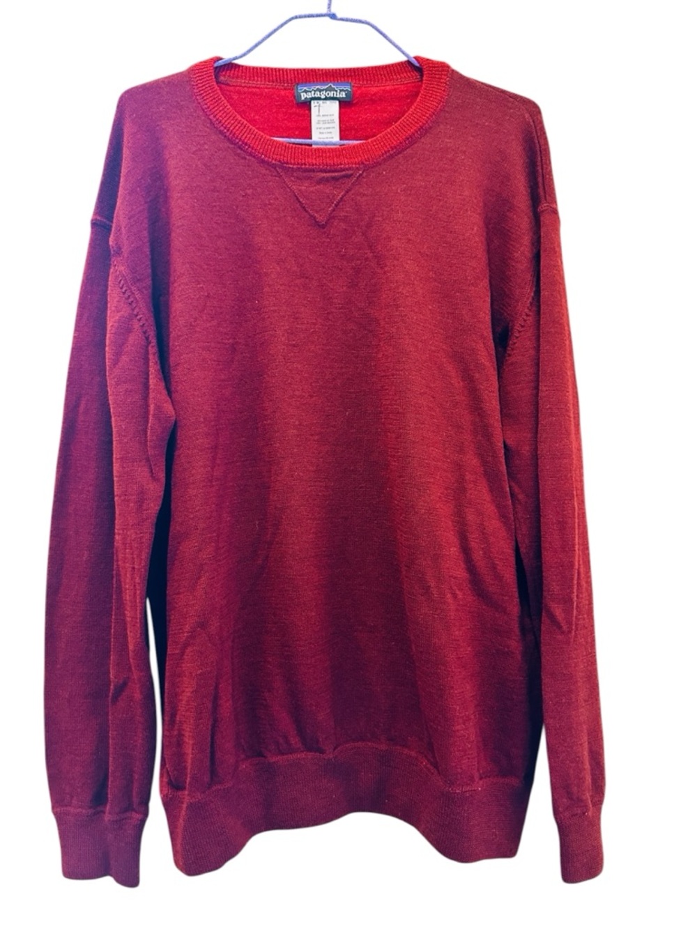 Patagonia 2005 VTG Men’s All Mountain Crew Sweater 100% Merino Wool Maroon L Y2K